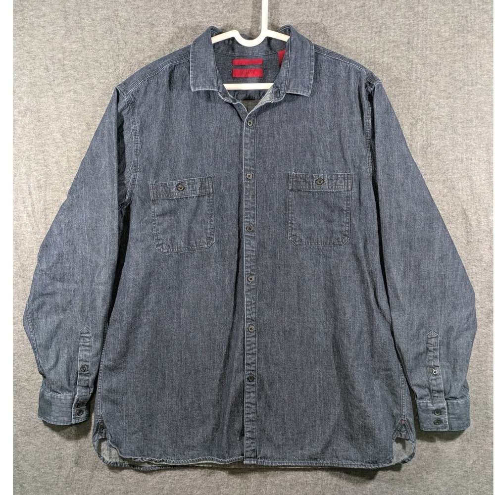 Alfani Mens Dark Wash Blue Cotton Denim Long Sleeve Fitted Button Up Shirt 2XL